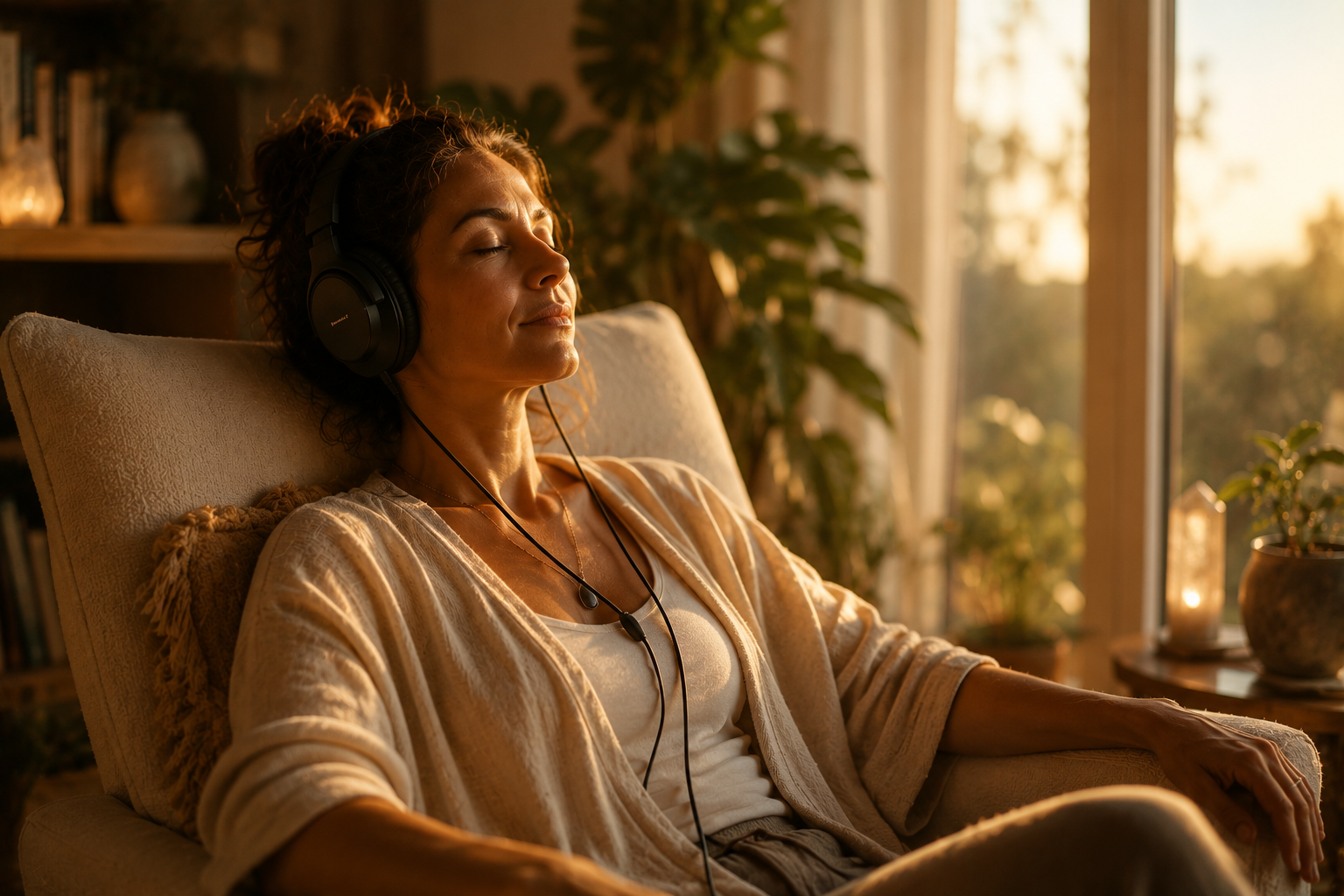 Woman listening with headphones